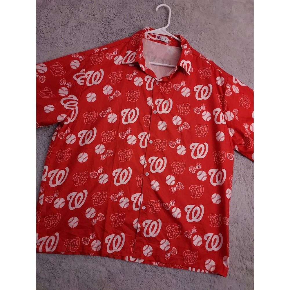 Washington Nationals Hawaiian Shirt Mens Large Logo Camp MASN MLB Baseball Red L